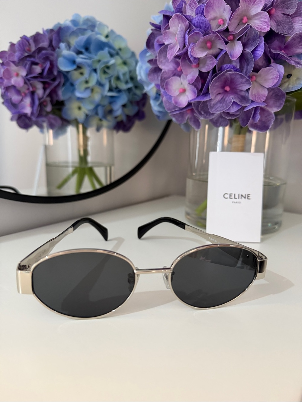 Celine Triomphe Oval Sunglasses Silver w/ Case & Dust Bag Black Lens - Picture 4 of 11